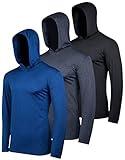 3 Pack: Men’s Quick Dry Fit Moisture Wicking Long Sleeve Fishing Active Athletic Hoodie Performance Hooded TShirt Workout Running Gym Sports Casual Sweatshirt UPF 50 Outdoor Hiking-Set 7, L