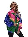 SweatyRocks Women's Zip Up Color Block Lightweight Jacket Patchwork Sport Windbreaker Jacket Coat Outerwear Multicolored M