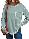 Trendy Queen Womens Crewneck Sweatshirts Long Sleeve Shirts Lightweight Sweaters Fall Tops Fashion Outfits 2024 LightGreen XL