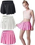 3 Pack Girls Flowy Shorts with Spandex Liner 2-in-1 Youth Butterfly Skirts for Fitness, Running, Sports (Set 2, Youth Medium)