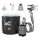 Portable Camping Outdoor Shower Kit with 20L Collapsible Bucket 10000mAH Rechargeable Electric Intelligent Digital Display Shower Pump for Outside Hiking Dog Bath Beach Traveling (Grey)