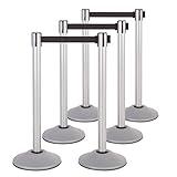 US Weight Heavy Duty Premium Steel Stanchion with Extended 13-Foot Retractable Belt – Silver – Six Pack