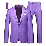 MOGU Mens Slim Fit 2 Piece Suit One Button Casual Tuxedo for Prom Wedding Groomsmen US Size Blazer 42/Pants 38 Lilac