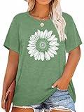 MK Shop Limited Plus Size Tops for Women Summer Sunflower Graphic Tops Loose Cute Round Neck Short Sleeve Tees Shirt