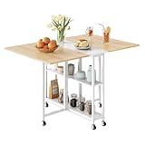 CHOEZON Folding Dining Table, Movable Dining Table, Kitchen Table for Small Space, Foldable and Expandable Desk Furniture with 6 Wheels, for Dining, Living Room, Apartment, White and Natural TCZ01WN