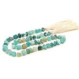 LUMITI Agate Stone Hand Knotted Garland Modern Farmhouse Rustic Table Home Decor, 30inch Meditation Accessories with Tassel, Prayer Healing Beads Boho Wall Shelf Hanging Decoration (Lime Green)