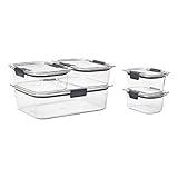 Rubbermaid Brilliance Food Storage Containers, Set of 5 (10 Pieces), BPA-Free, Leak-Proof, Clear