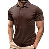 Mens 2025 Golf Shirts Short Sleeve Stretch T-Shirts Casual V Neck Button Lapel Top, Breathable Cozy Pullover Shirt Coffee