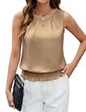 Blooming Jelly Women's Summer Silk Satin Tank Top Business Dressy Casual Outfits Trendy Sleeveless Tops 2025 Fashion(Brown,Large)