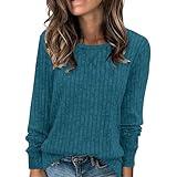 PAOOT Ribbed Long Sleeve Tops For Women Fall Winter Round Neck Pullover Basic Sweater Fall Clothes For Women 2024 Cyber Of Monday 2024 Womens Tunics To Wear With Leggings Cyan M