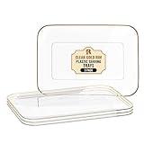 3 Pack Plastic Serving Trays for Party - Gold Serving Tray 8 by 11 Inch - Heavy Duty Dessert Trays for Food - Rectangular Party Serving Trays for Entertaining - Premium Party Trays - Clear Platters