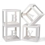 Baby Boxes with Letters for Baby Shower, 4 Transparent Balloon Boxes with Letters for Gender Reveal Birthday Wedding Baby Shower Decorations (White)