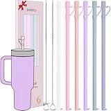 Doboli Replacement 12 inch Long Silicone Straw With Cover,Compatible with Stanley Owala 40 oz 30 oz Cup Tumbler, 6 Pack Reusable Straw with Cleaning Brush,for Stanley Tumbler Accessorie