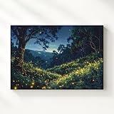 Gifitto - Twilight Firefly Glow Forest Canvas, Nature Wall Art, Landscape Home Decoration, Mountain Scenery Artwork, Forest Painting,Outdoor Inspired Room Decor