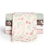 Gerber Baby Unisex Muslin Burp Cloths 5-Pack, Multi Pink Floral, Large Size 20" x 10"
