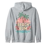 Beach Bum Retro Sunset Palm Trees Hibiscus Flowers Vacation Zip Hoodie