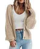 PRETTYGARDEN Women's Short Cardigan Sweaters V Neck Button-Down Long Sleeve Oversized Chunky Knit Cardigans (Apricot,Medium)