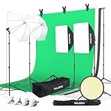 RALENO Photography Lighting Kit, 8.5 x 10 ft Backdrop Stands with Green Screen, Softbox and Umbrella with 5500 K, 97CRI, LED Bulbs, 3 Color Backdrops for Photo Studio Equipment, Portrait Product Shoot