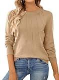 SHEWIN Fall Sweaters for Women 2024 Casual Long Sleeve Pullover Tops Loose Crew Neck Lightweight Knit Sweater Womens Clothing,US 8-10(M),Khaki