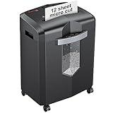 bonsaii 12-Sheet Micro Cut Shredders for Home Office, 60 Minute P-4 Security Level Paper Shredder for CD, Credit Card, Mails, Staple, Clip, with Jam-Proof System & 4.2 Gal Pullout Bin C266-B