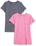 Amazon Essentials Women's Active Quick Dry Tech Stretch Short-Sleeve Crewneck T-Shirt (Available in Plus Size), Pack of 2, Dark Grey Space Dye/Raspberry Space Dye, X-Large