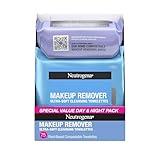 Neutrogena Day & Night Facial Cleansing Wipes, Makeup Remover Face Cleansing Towelettes & Night Calming Facial Cloths, 100% Plant Based Fibers Wipe Away Dirt & Oil, (3 Packs of 25)