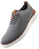 VILOCY Men's Casual Dress Sneakers Oxfords Business Mesh Breathable Walking Shoes Tennis Comfortable Fashion Office EU43 Grey
