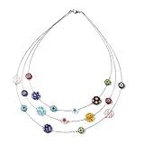 SHOP LC DELIVERING JOY Murano Style Millefiori Glass Layered Necklace - Beaded Necklaces for Women Trendy - Colorful Flower Jewelry Stainless Steel 18"