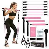 Pilates Bar Kit with Resistance Bands,Multi-Purpose Pilates bar with Metal Adjusting Clasp for Pilates Exercises. Home Gym Pilates Bar, Pilates Flexbands with Door Anchors for Men and Women (Pink)