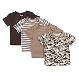 Hanes Baby T, Flexy Soft Stretch Shirt, Expandable Shoulder, 4-Pack, Dusty Brown/Tan, 12-18 Months