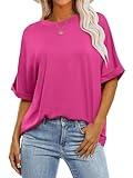 ANRABESS Womens Tops Oversized T Shirts Short Sleeve Crewneck Summer Casual Loose Basic Tee Shirt 2025 Trendy Fashion Clothes Hot Pink X-Large