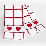 Blanco Home Valentines Kitchen Towels - 100 Percent Cotton - 425GSM - Set of 3-16 inches by 24 inches - Red and White-Valentine's Day Gift-Dish Cloths Super Absorbent Red Dish Towels