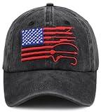 Wsysthute Fishing Hat for Men, Funny Hunting Accessories, American Flag Fish Baseball Cap, Christmas Father's Day Birthday Gifts for Dad Grandpa Papa Husband Black