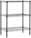 Amazon Basics 3-Shelf Adjustable Heavy Duty Steel Wire Rack Storage Shelving Organizer for Kitchen, Garage, 23.2" L x 13.4" W x 30" H, Black