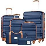 LONG VACATION Luggage Set 6 Piece Luggage ABS hardshell TSA Lock Spinner Wheels Luggage Carry on Suitcase (NAVY, 6 piece set)