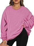 Eytino Women Plus Size Crewneck Long Sleeve Sweatshirts Oversized Casual Thin Pullover Tops Shirts,5X Rose