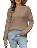 VIMPUNEC Women's Casual Pullover Oversized Knit Cozy Long Sleeve Chunky Split Hem Sweater Top Beige M