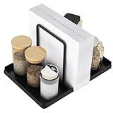 Audmore Napkin Holder for Table, Metal Napkin Holder with Salt and Pepper Shakers Caddy, Standing Paper Napkin Storage for Kitchen Dining Table Decor, Black