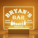 Personalized Bar Gifts for Home Bar, Custom Name Date Acrylic Light Up Signs, Customized Acrylic Plaque with Night Light, Personalized Night Light for Man Cave Decor (Printed in USA - Ships Next Day)