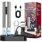 Electric Wine Opener,Automatic Wine Bottle Opener Rechargeable Cordless Electric Corkscrew Wine Opener Gift Set with Wine Stopper, Foil Cutter, Wine Aerator,Storage Base & Charging Cable