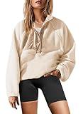 Yanekop Womens Fuzzy Fleece Pullover Sherpa Sweatshirt Long Sleeve Button Down Sweater Jacket with Pockets(Beige,M)