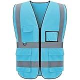 Reflective Vest Class 2 Safety Vests ANSI with 5 Pockets Zipper High Visibility Construction Uniform