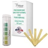 1 x Vial of 100 Strips Quat Test Strips for Sanitizing Solution, Quat Sanitizer Test Strips for Restaurants, Kitchens, Bars, QAC QR5-0-500 PPM, Santizer Test Strips for Food Services by FryOilSaver Co