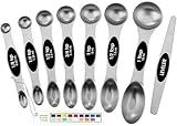 Spring Chef Magnetic Measuring Spoons Set with Strong N45 Magnets, Heavy Duty Stainless Steel Metal, Fits in Most Kitchen Spice Jars for Baking & Cooking, BPA Free, Black, Set of 8 with Leveler