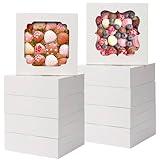 TOMNK 60pcs Cookie Boxes, 8x8x2.5 Inches Bakery Boxes with 2 Style Windows White Christmas Bakery, Pastry, Dessert, Cake Boxes for Chocolate Strawberries Pie