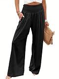 ANRABESS Women Linen Palazzo Pants Summer Boho Wide Leg High Waist Casual Lounge Pant 2025 Beach Travel Vacation Outfits Black X-Large