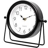 MACVAD Vintage Black Table Clock on Stand, Decorative Desk and Shelf Clock，Decorative Battery Operated Table Top Clock for Living Room，Silent Non-Ticking