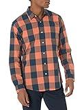 Amazon Essentials Men's Regular-Fit Long-Sleeve Casual Poplin Shirt, Navy Orange Buffalo, Large