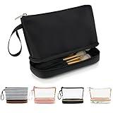 Ethereal Small Makeup Bag, 2 Layers Travel Makeup Bag with Makeup Brush Holder, Cosmetic Bag Black Make up Pouch for Women/Girls