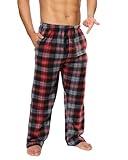 Active Club Mens Fleece Pajama Pants - Plaid Mens PJ Pants - Mens Lounge Pants with Pockets - Men's Sleepwear (Red/Grey, Medium)